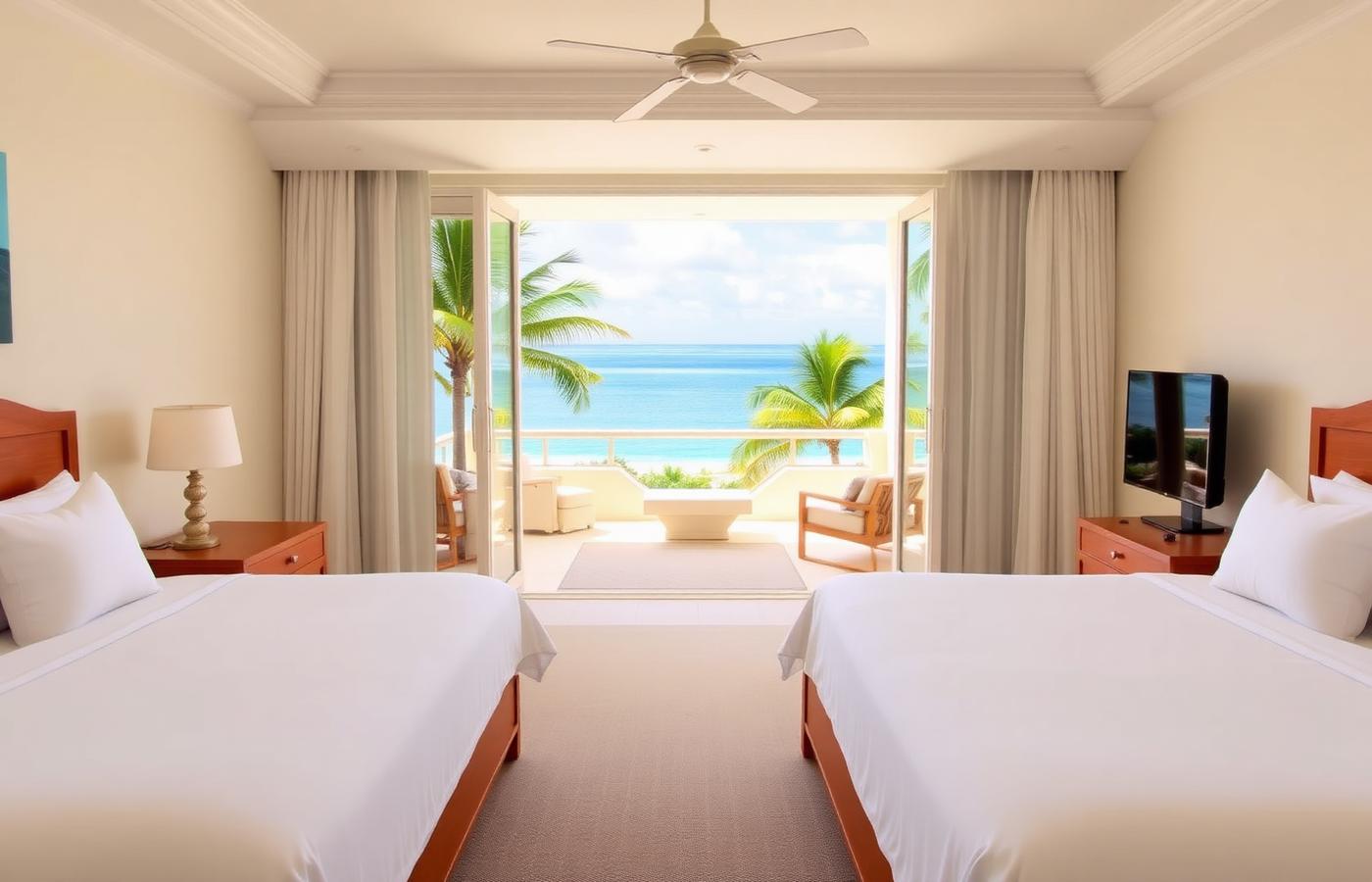 Resort suite with twin beds, balcony and ocean view