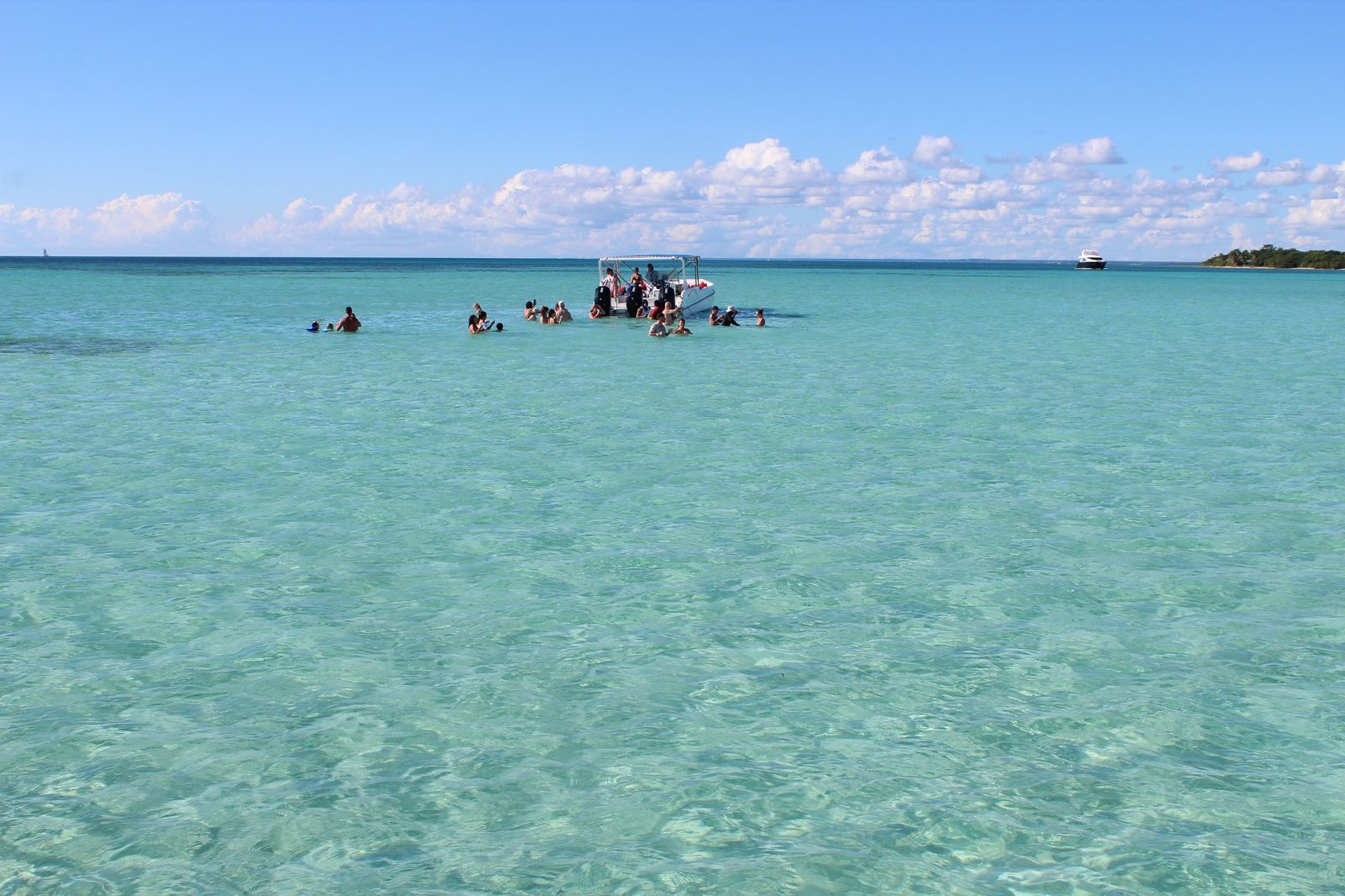 Isla Saona sandbar with starfish visible in shallow turquoise water