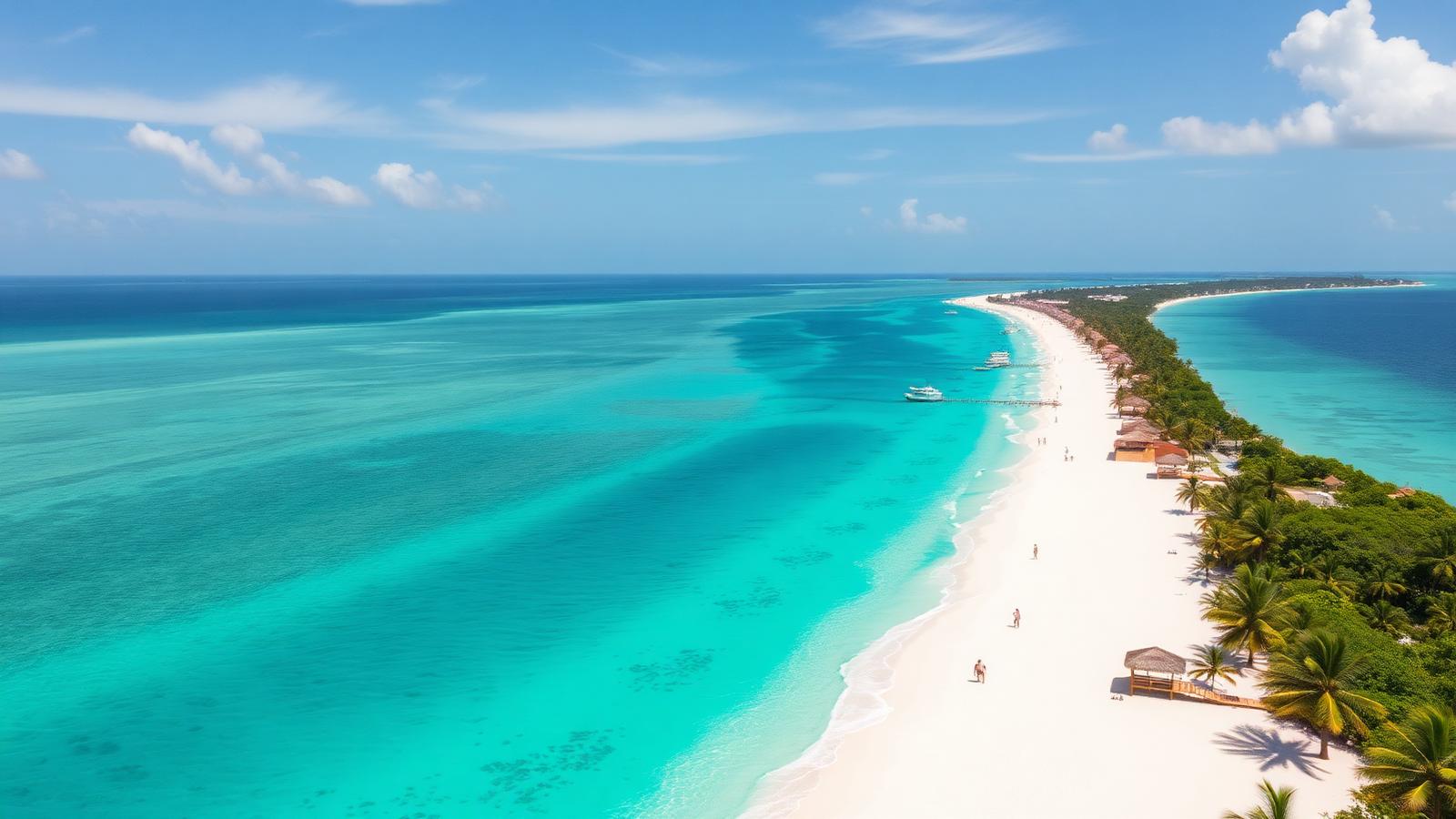 Aerial view of Punta Cana Bavaro beach with turquoise water and coconut palms
