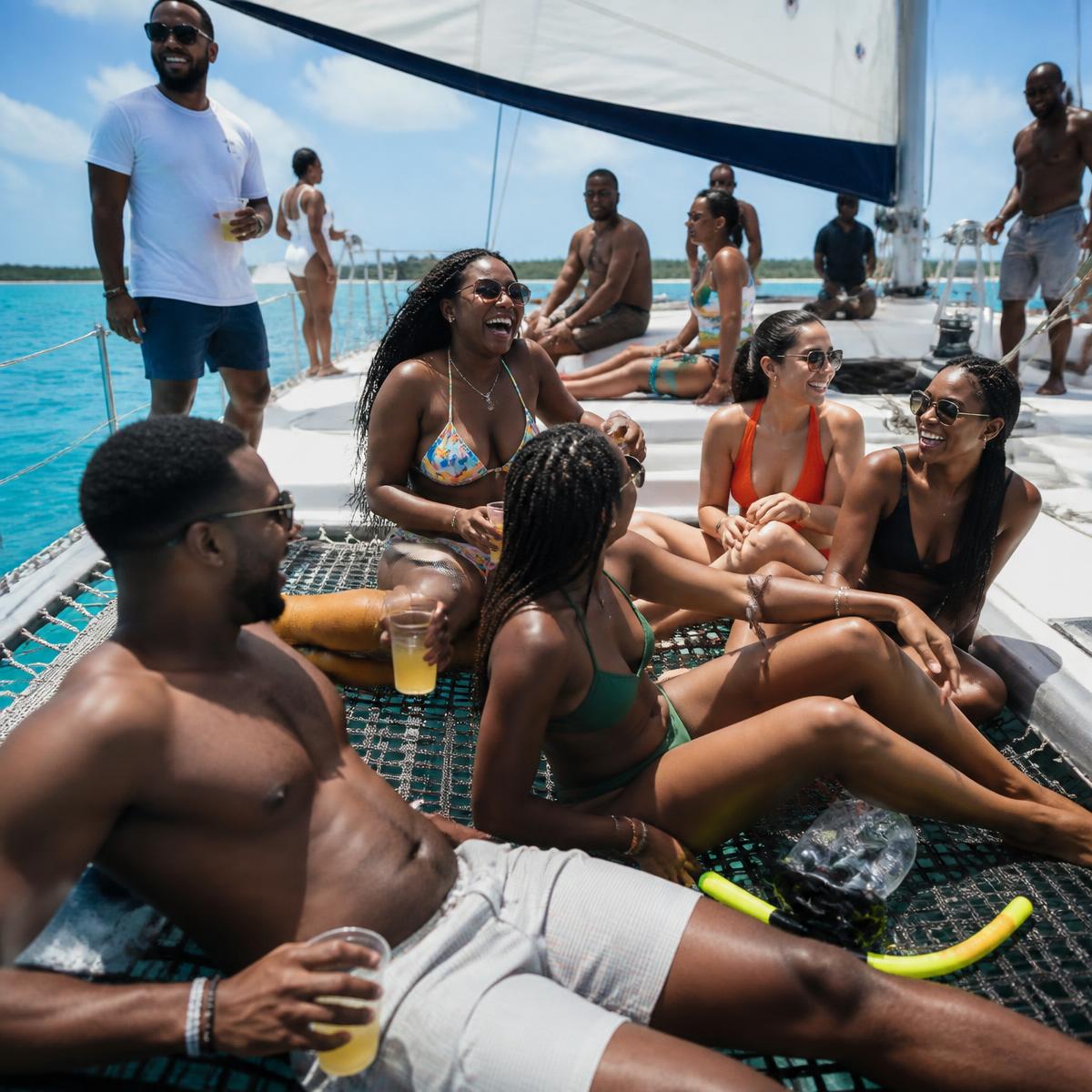 Group on a catamaran excursion in turquoise water